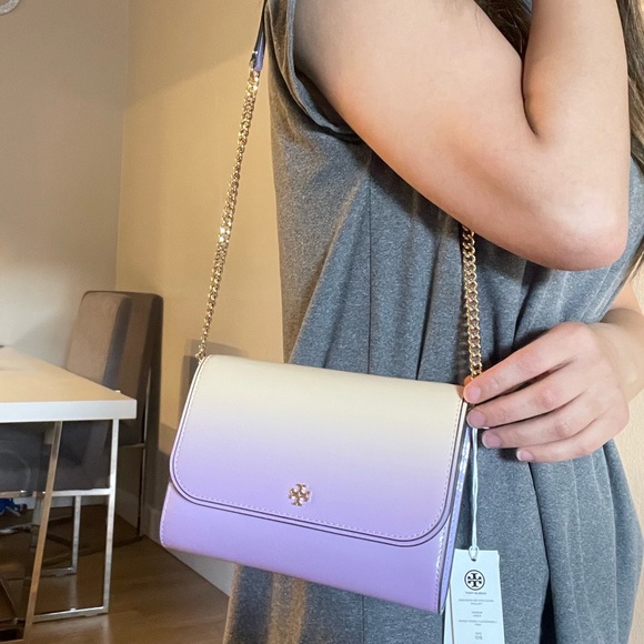 NWT tory burch Emerson dip dye chain crossbody wallet sweet corn lavender - Picture 13 of 15